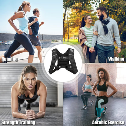 Adjustable Weighted Vest for Adults and Children, Available in 16Lb, 20Lb, and 30Lb, Featuring Reflective Stripes for Enhanced Safety, Ideal for Fitness, Strength Training, Running, Walking, and Jogging