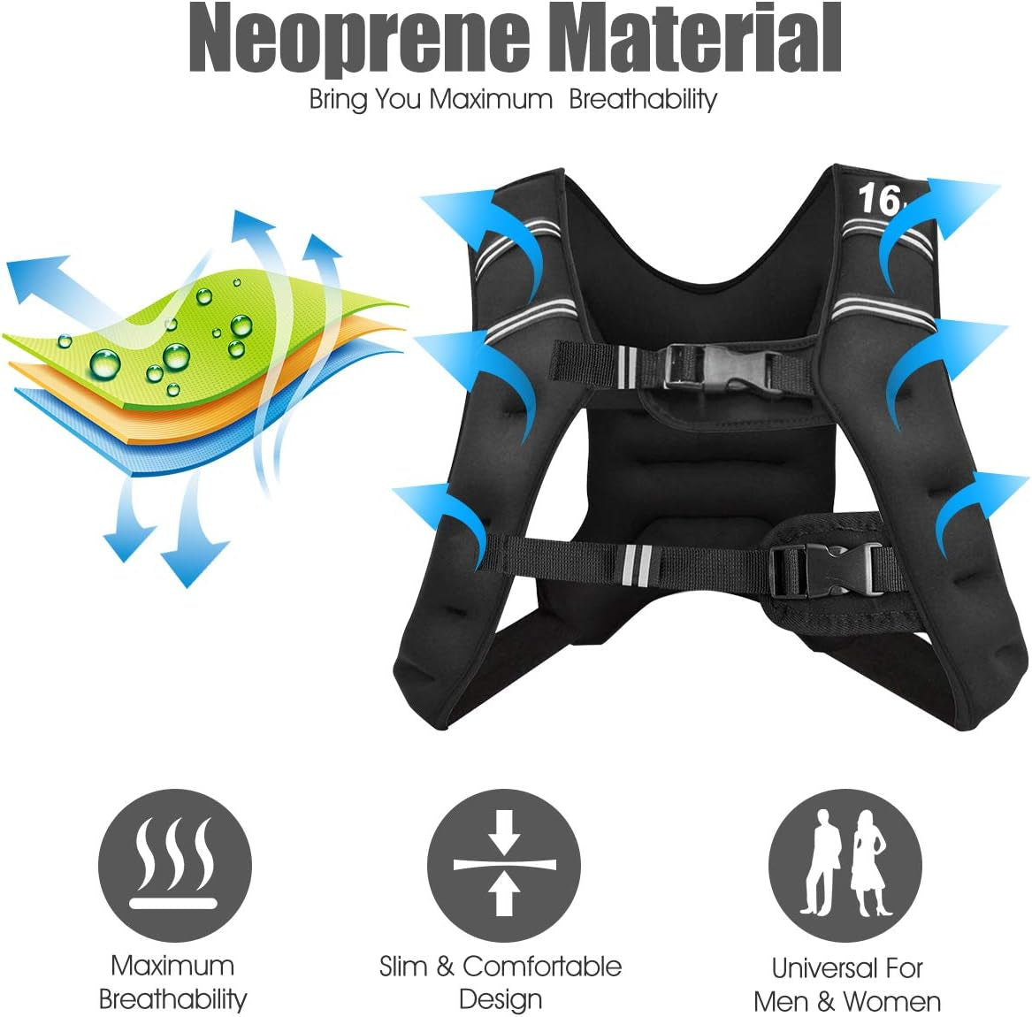 Adjustable Weighted Vest for Adults and Children, Available in 16Lb, 20Lb, and 30Lb, Featuring Reflective Stripes for Enhanced Safety, Ideal for Fitness, Strength Training, Running, Walking, and Jogging