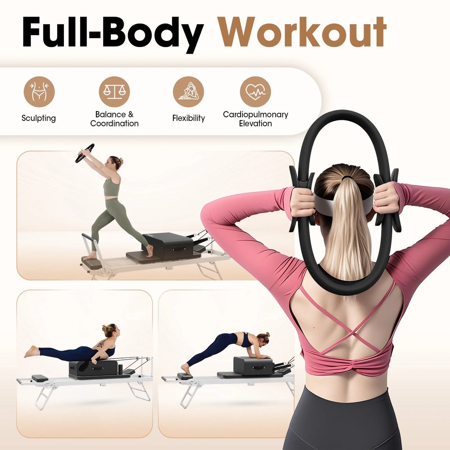 Pilates Reformer Box Set – 14" Anti-Deformation Circle with Padded Handles,Pilates Equipment for Home Gym Focusing on Toning, Arms, and Core