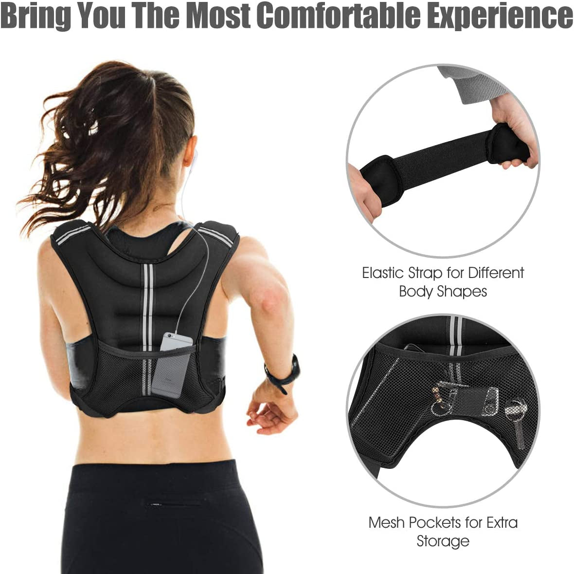 Adjustable Weighted Vest for Adults and Children, Available in 16Lb, 20Lb, and 30Lb, Featuring Reflective Stripes for Enhanced Safety, Ideal for Fitness, Strength Training, Running, Walking, and Jogging