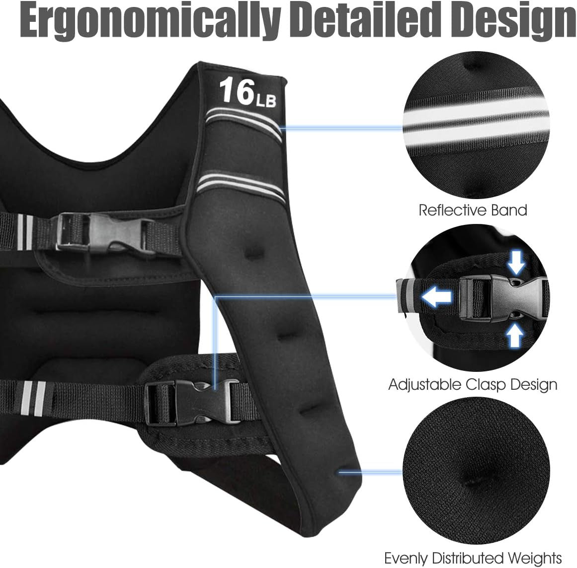 Adjustable Weighted Vest for Adults and Children, Available in 16Lb, 20Lb, and 30Lb, Featuring Reflective Stripes for Enhanced Safety, Ideal for Fitness, Strength Training, Running, Walking, and Jogging